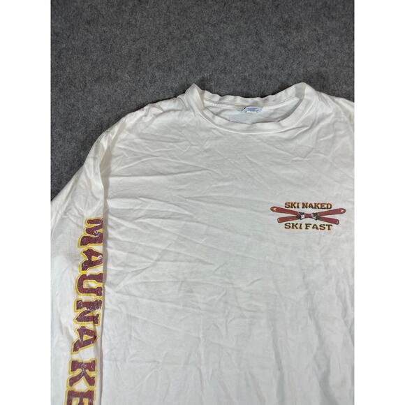 VINTAGE 90s Crazy Shirts Mens XL White Ski Naked Mauna Kea Hawaii Graphic Tee - Picture 7 of 8